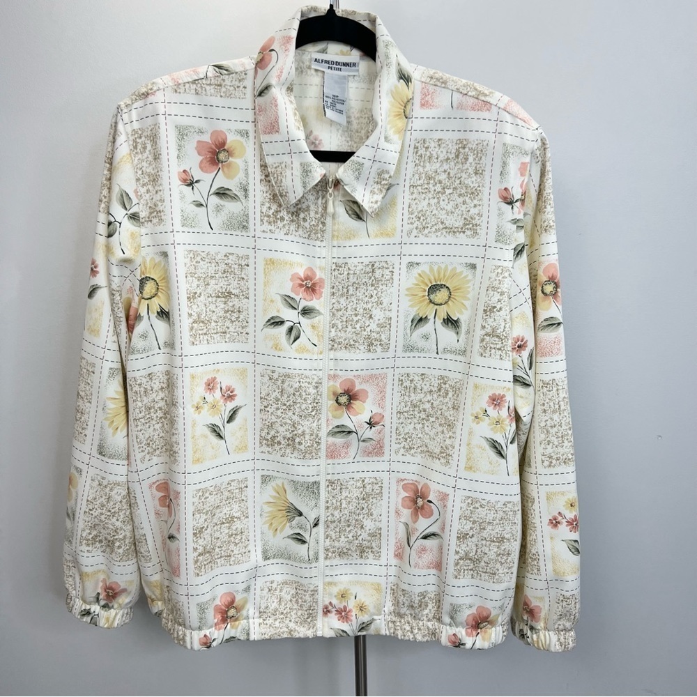 Vintage Alfred Dunner cream floral bomber jacket 16P - Picture 4 of 14
